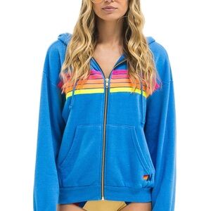 Aviator Nation Cobalt Blue Hoodie with Multicolor Stripes